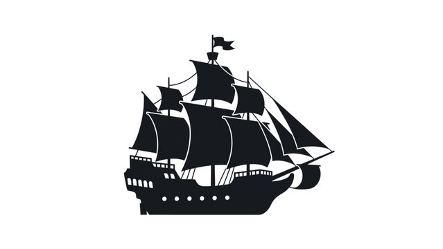 Silhouette of a majestic tall ship sailing on the sea, vintage sailing vessel