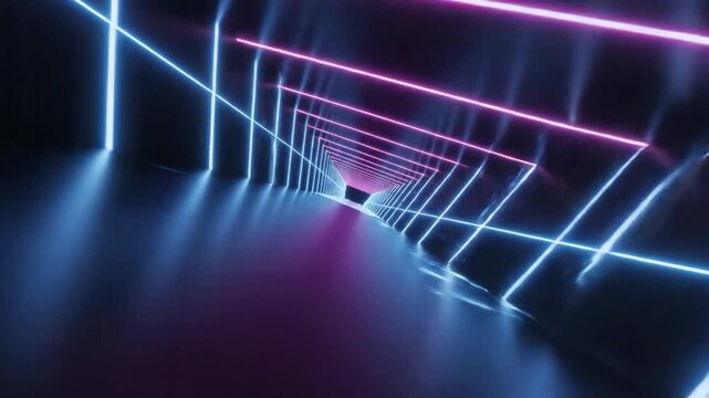 Futuristic Neon Tunnel with Blue and Pink Lights, Abstract Sci-Fi Corridor, 3D Render
