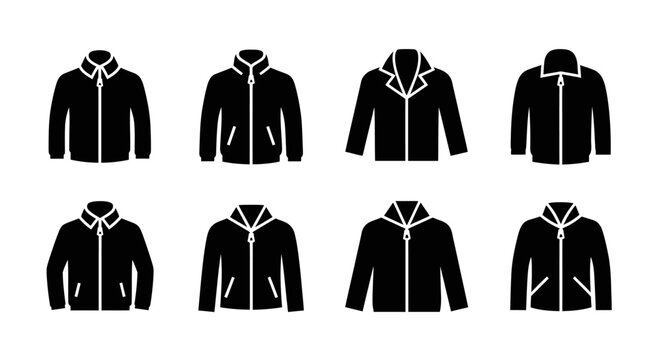 Collection of Black Jacket Icons: Bomber, Windbreaker, Varsity, and More