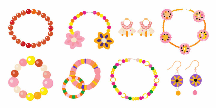Colorful beaded jewelry collection including bracelets necklaces and earrings