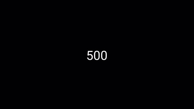 Five hundred counting video with transparent background, number counter animation from 0 to 500 with alpha channel, 4k number counting video on black background. 