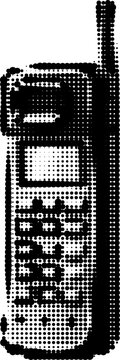 Halftone grunge vector transparent png of retro mobile phone in dotted design