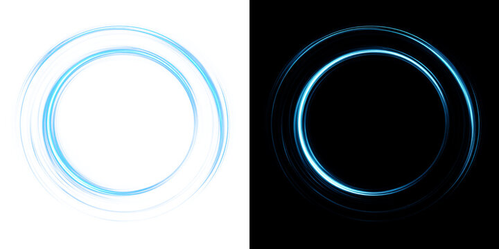 Blue glowing wind neon circle png overlay with magic portal and energy light effect on transparent background