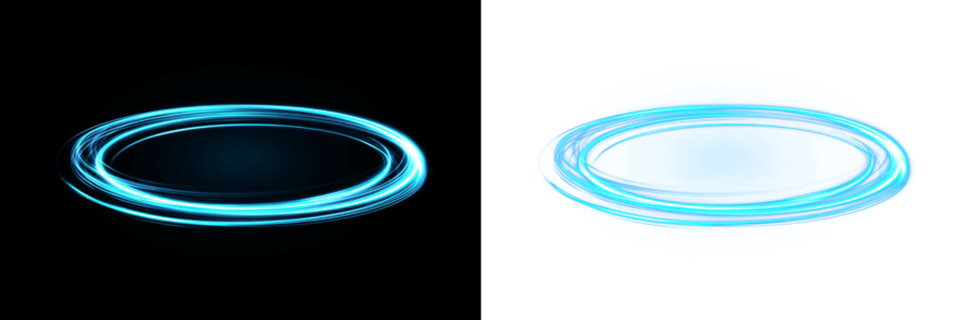 Blue png neon circular light ring with and glow futuristic energy halo with smooth motion blur perfect for sci-fi interfaces hud brilliant portals and universal background overlays overlay