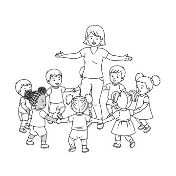 Children holding hands in circle.