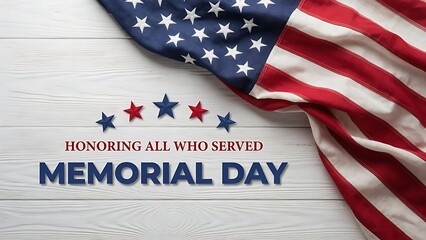Fototapeta premium Memorial Day Honoring All Who Served – American Flag on White Wood Background