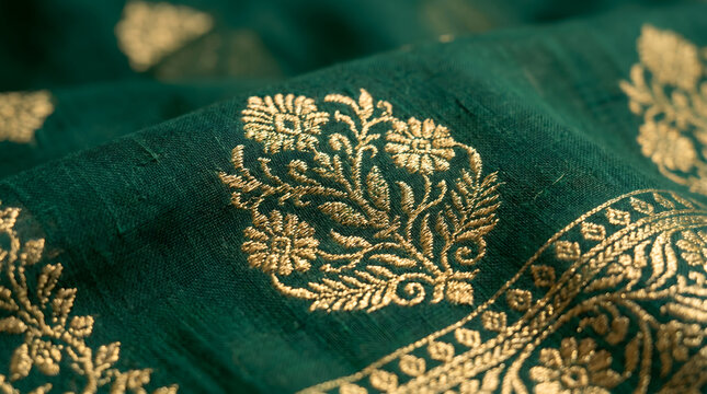 Intricate Jamdani Hand-Woven Fabric - Traditional Textile Detail