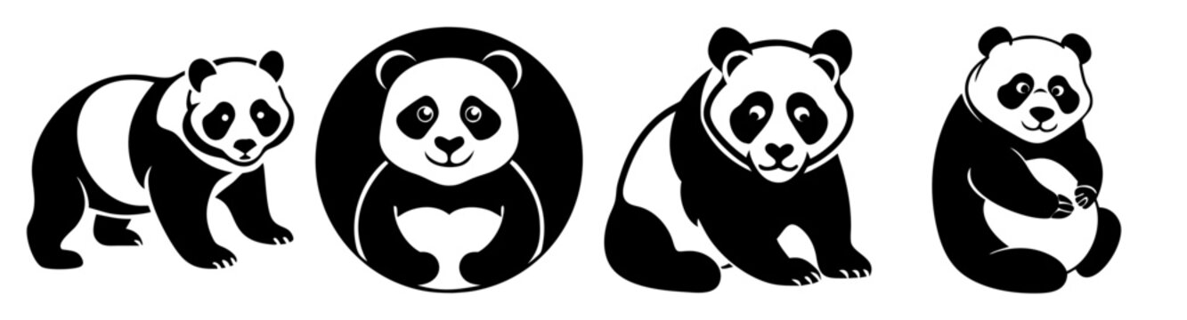 cute panda faces and poses set in flat design vector illustration