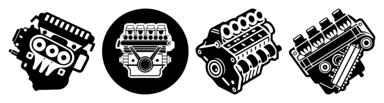 vintage car engine parts collection flat design vector illustration