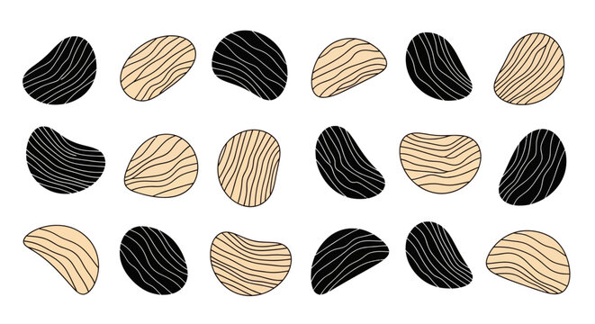 Abstract Representation of Seamless Pattern Featuring Alternating Black and Beige Curved Shapes with Parallel Lines