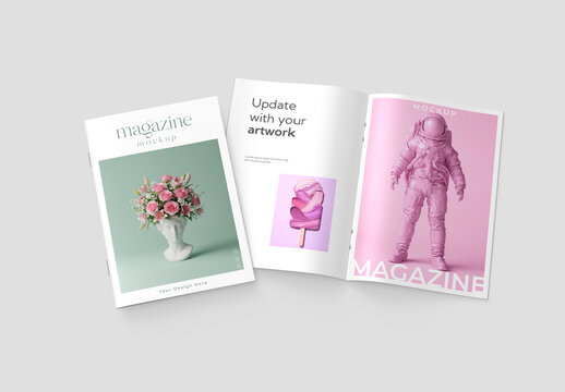 Magazine Mockup with Inner Pages and Cover