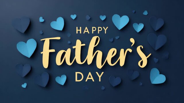 happy fathers day greeting with hearts animation