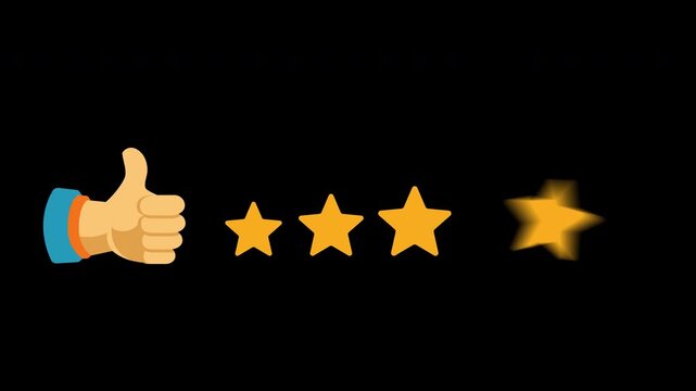 thumb up rating five stars on alpha channel background. 4k video animation