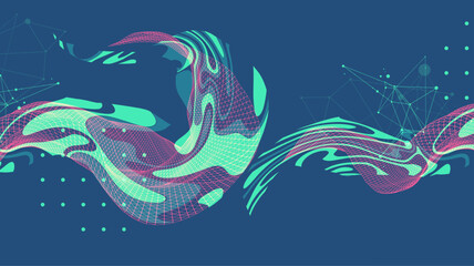 Fototapeta na wymiar The abstract wave is made in a frame style. Template for science and technology presentation. Vector art.