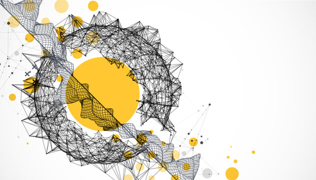 Abstract image of a wireframe sphere with a plexus effect. Science and technology creative theme. Vector.