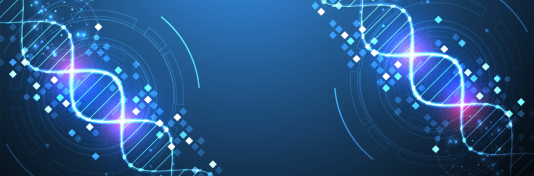 Scientific and technological background. Image of dna molecule with technological elements.