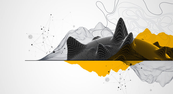 Trendy abstract wireframe background. Mountain art elements. Surface illustration. Vector.