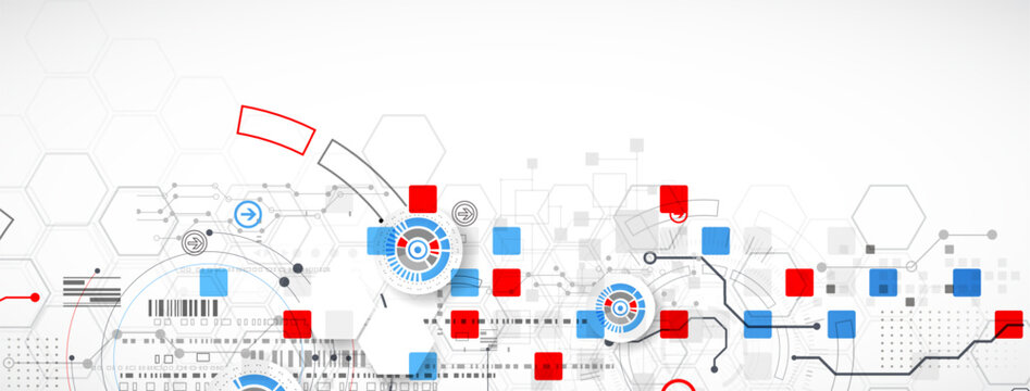 Technological background. Used technical lines and a pattern of squares with different shades of gray.