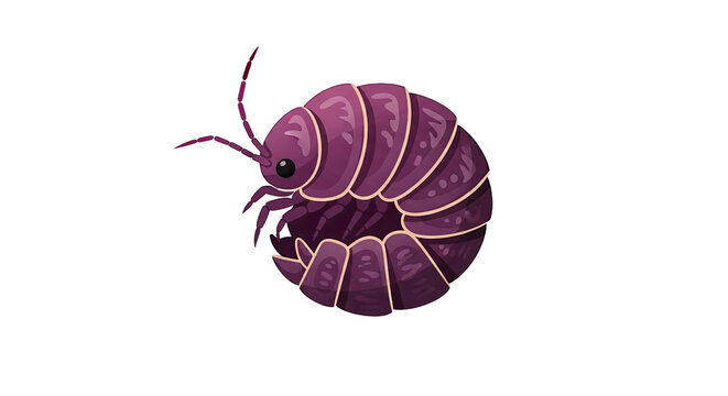 Purple pill bug insect macro.