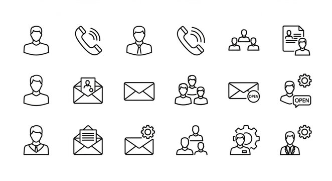 Collection of Business and Communication Icons for Digital Use.