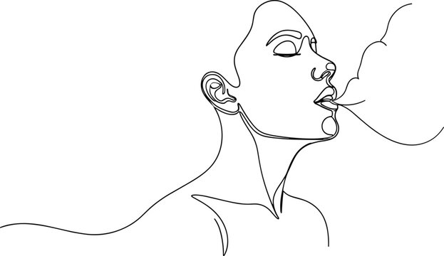 Woman Smoking Cigarette Minimalist Line Art.