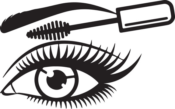 Line art of an eye with mascara being applied to the lashes facial feature cosmetic product beauty routine cosmetic application illustration grooming enhancement