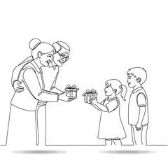 Fototapeta premium Family exchanging gifts with love.
