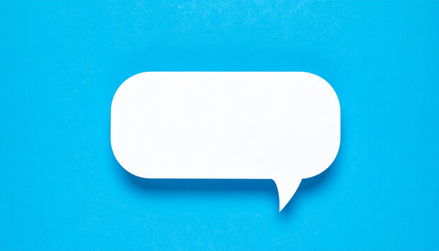 Blank notification message pop-up speech bubble on vivid blue background, modern UI design mockup, clean minimal composition