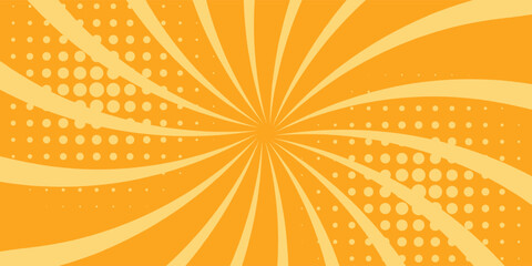 Fototapeta premium Orange stripes burst lines background. Sun ray light. Radiate sunlight. Vintage stripes halftone radial wallpaper for poster, banner.Circus background of spiral yellow orange rays vector.