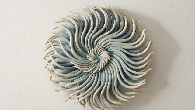 Abstract Coiling Wall Sculpture with Ethereal Tentacles and Hypnotic Swirl in Muted Hues, Evoking