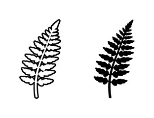 Fototapeta premium Black Fern Leaf Outline and Silhouette Vector Icons