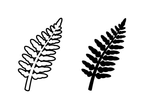 Black Fern Leaf Outline and Silhouette Vector Icons