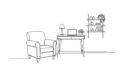 Fototapeta premium Simple armchair with wooden legs indoors.
