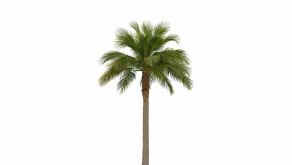 Fototapeta premium A singular palm tree standing tall and isolated, displaying its lush green leaves. The trunk is a sturdy brown and the tree is in full sunlight