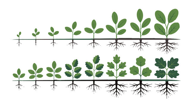 Botanical Progression: A captivating illustration of plant life, showcasing the incremental stages of botanical growth, from tender seedlings to thriving foliage.