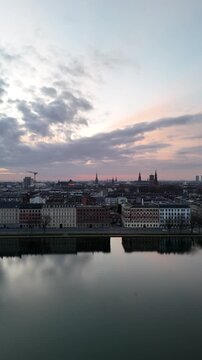 Aerial view of Dronning Louises Bridge and The Lakes in Copenhagen, Denmark