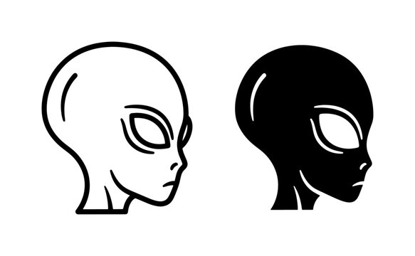 Alien head profile icons in black and white line art