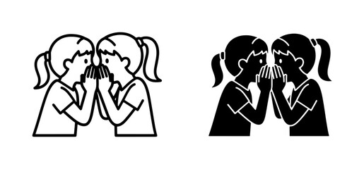 Two girls whispering secret gossip icon set