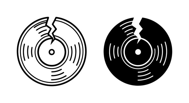 Broken Vinyl Record Icon Set with Linear and Solid Styles