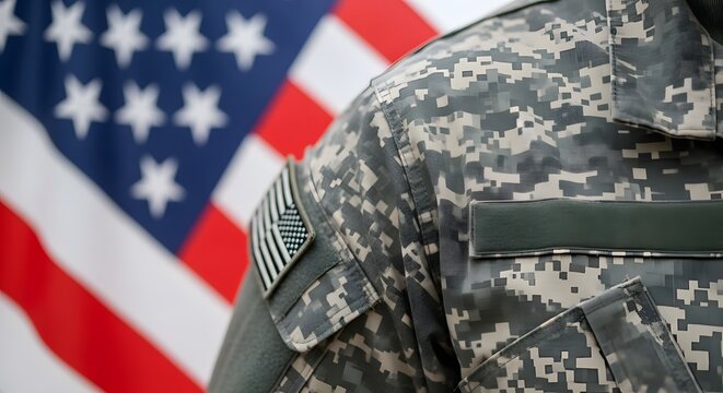 American flag and military camouflage a symbol of patriotism and service