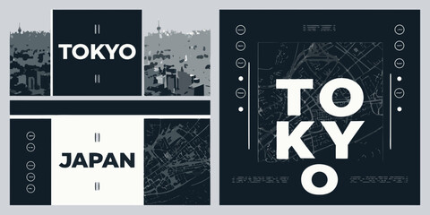 Obraz premium Tokyo and Japan themed graphic design a collection of poster layouts