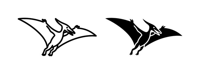 Flying Pterodactyl Dinosaur Silhouette and Outline Vector Set © Saim