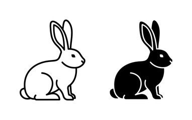 Obraz premium Rabbit Silhouette and Outline Vector Icon Set