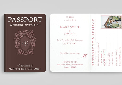 Vintage Passport Wedding Invitation Card