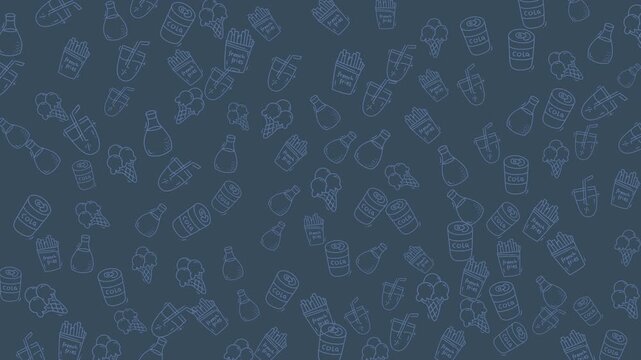 Seamless navy blue looping video of hand-drawn plastic bottles and packaging icons creating a subtle textured background for eco, design, and branding projects.