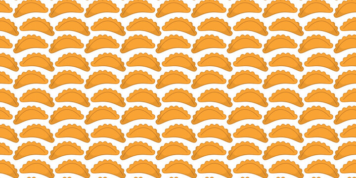 Tasty empanadas repeating design for cafe food menu. Varenyky seamless pattern