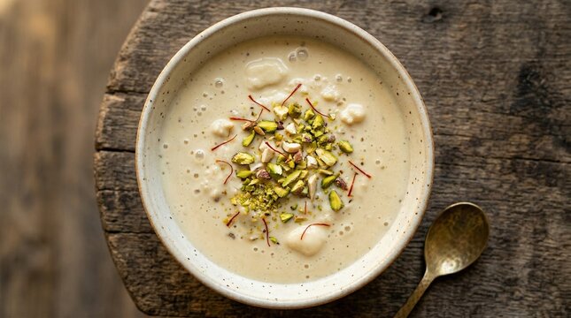 Traditional Rabri Dessert with Saffron and Pistachio Garnish