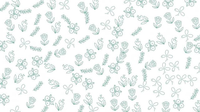 Looping video of a seamless mint green miniature floral doodle pattern on white background ideal for textile wallpaper stationery and web backgrounds