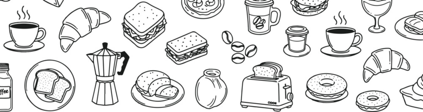 Assorted breakfast and coffee items illustration