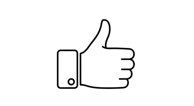 A black and white outline of a thumbs-up gesture against a white background